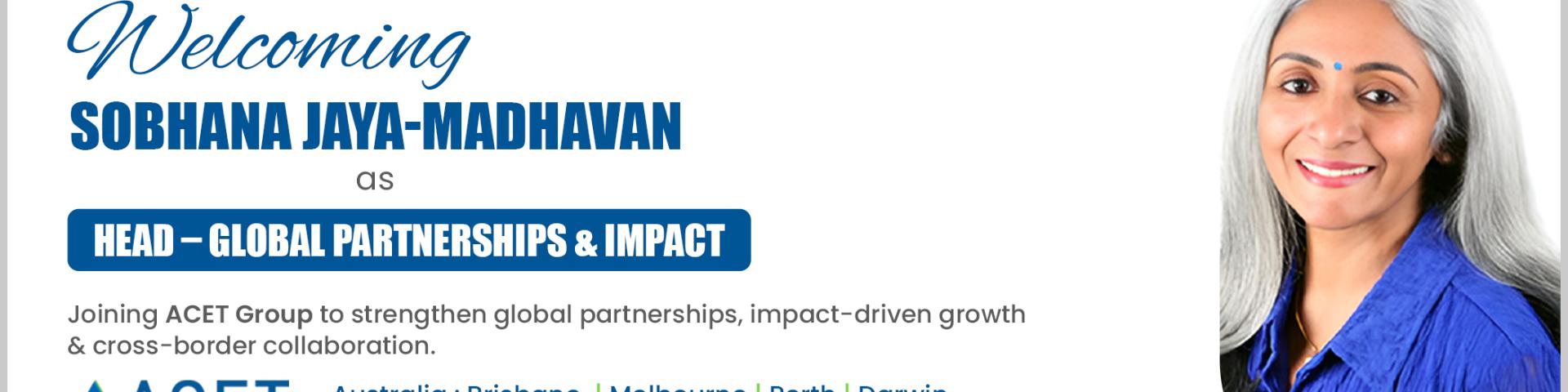Global Announcement | Sobhana Jaya-Madhavan | Head – Global Partnerships